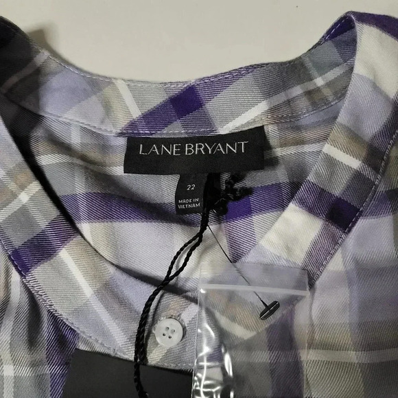 LANE BRYANT LONG SLEEVE PLAID purpl HALF BUTTON UP ROUND NECK SIZE 24 WOMENS - Picture 6 of 11